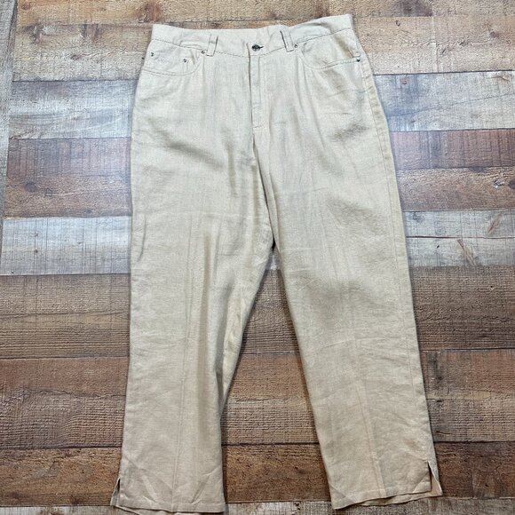 Lauren Jeans Co Ralph Lauren Tan Linen Capri Pants size 12 - Picture 1 of 5